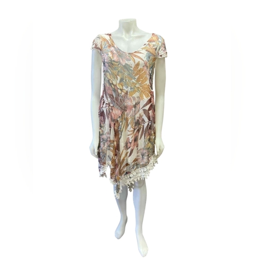 Elena Baldi 100% Silk Dress Made In Italy Floral Multi Coloured Size Small EUC